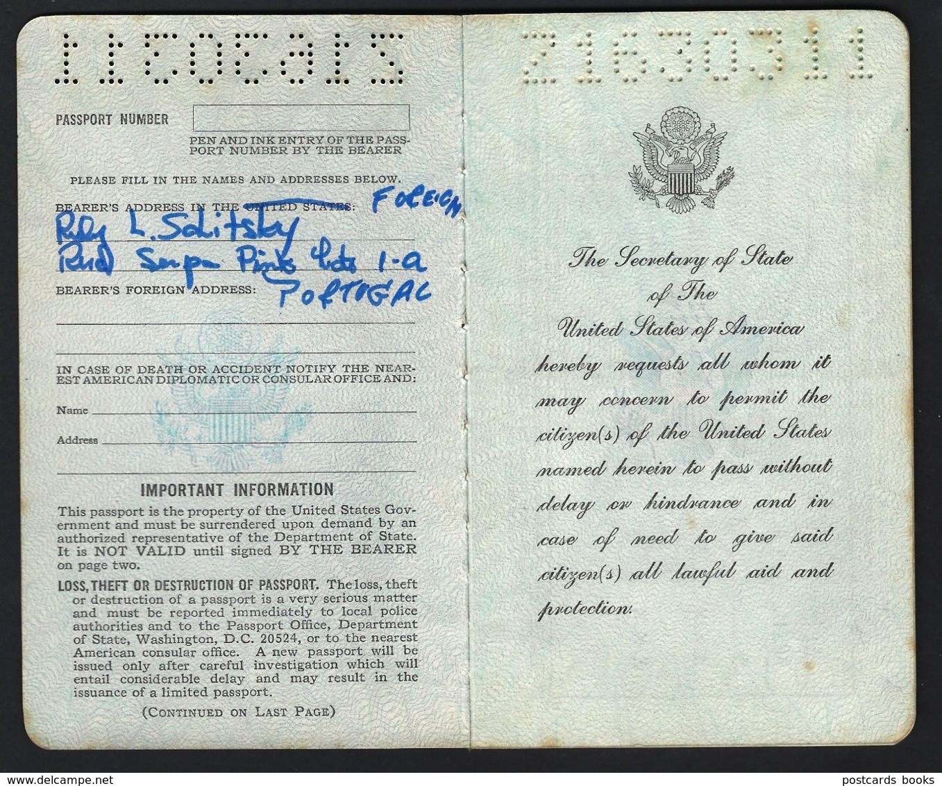 US PASSPORT + TWA CARD Woman RUBY LEZAMETA  SOLITSKY US Embassy In Portugal + Immigration Cancels / 1970s - Documents Historiques