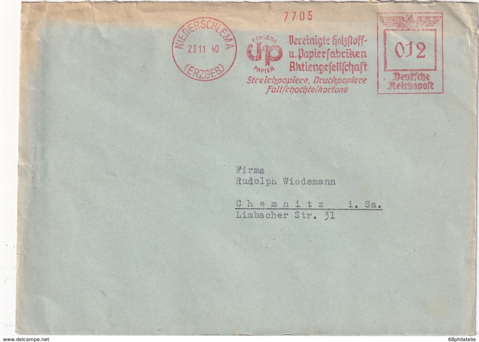 ALLEMAGNE 1940 LETTRE EMA DE NIEDERSCHLEMA - Franking Machines (EMA)