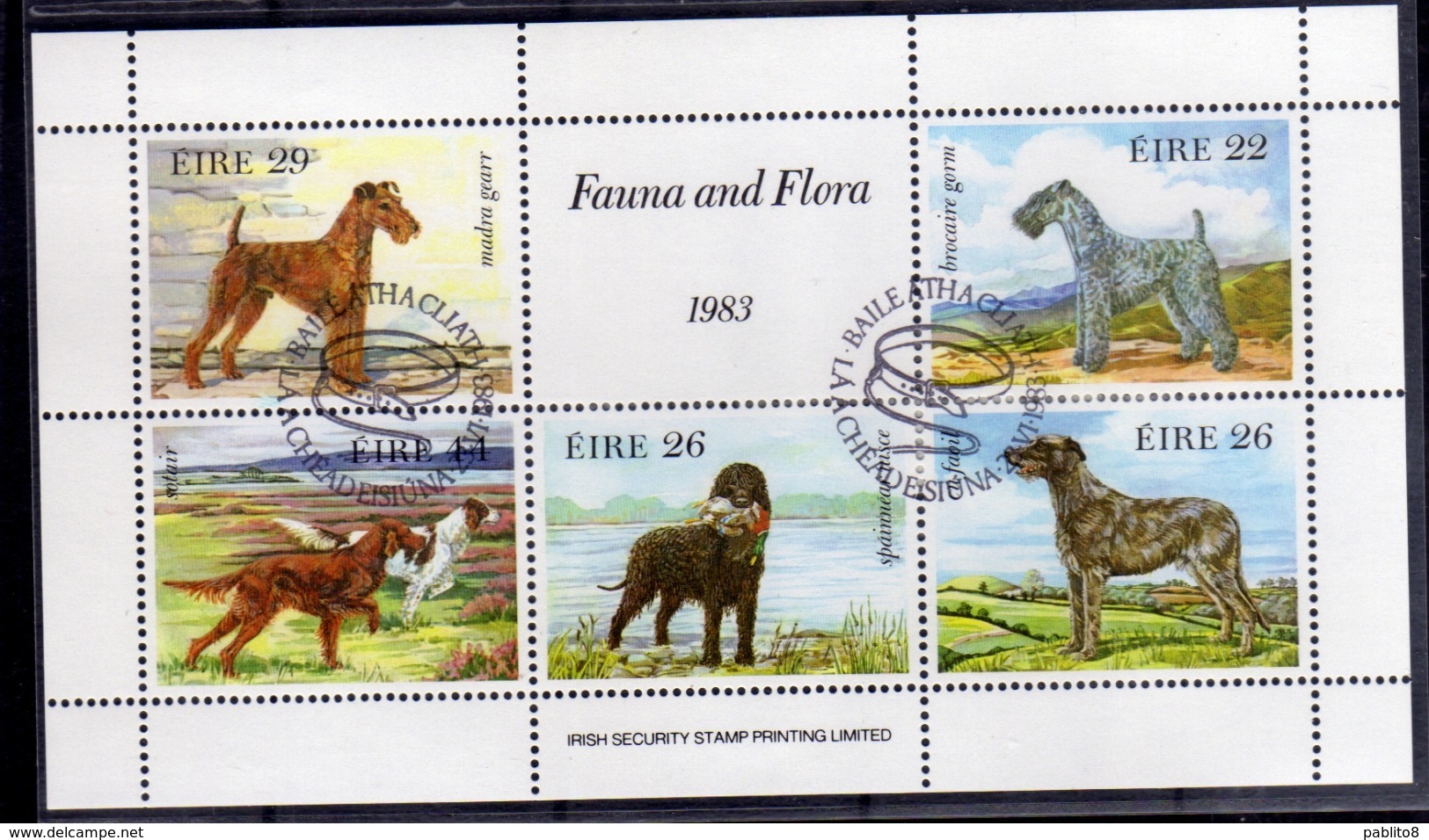 EIRE IRELAND IRLANDA 1983 DOGS CANI BLOCK SOUVENIR SHEET BLOCCO FOGLIETTO FIRST DAY SPECIAL CANCEL FDC - Blocchi & Foglietti