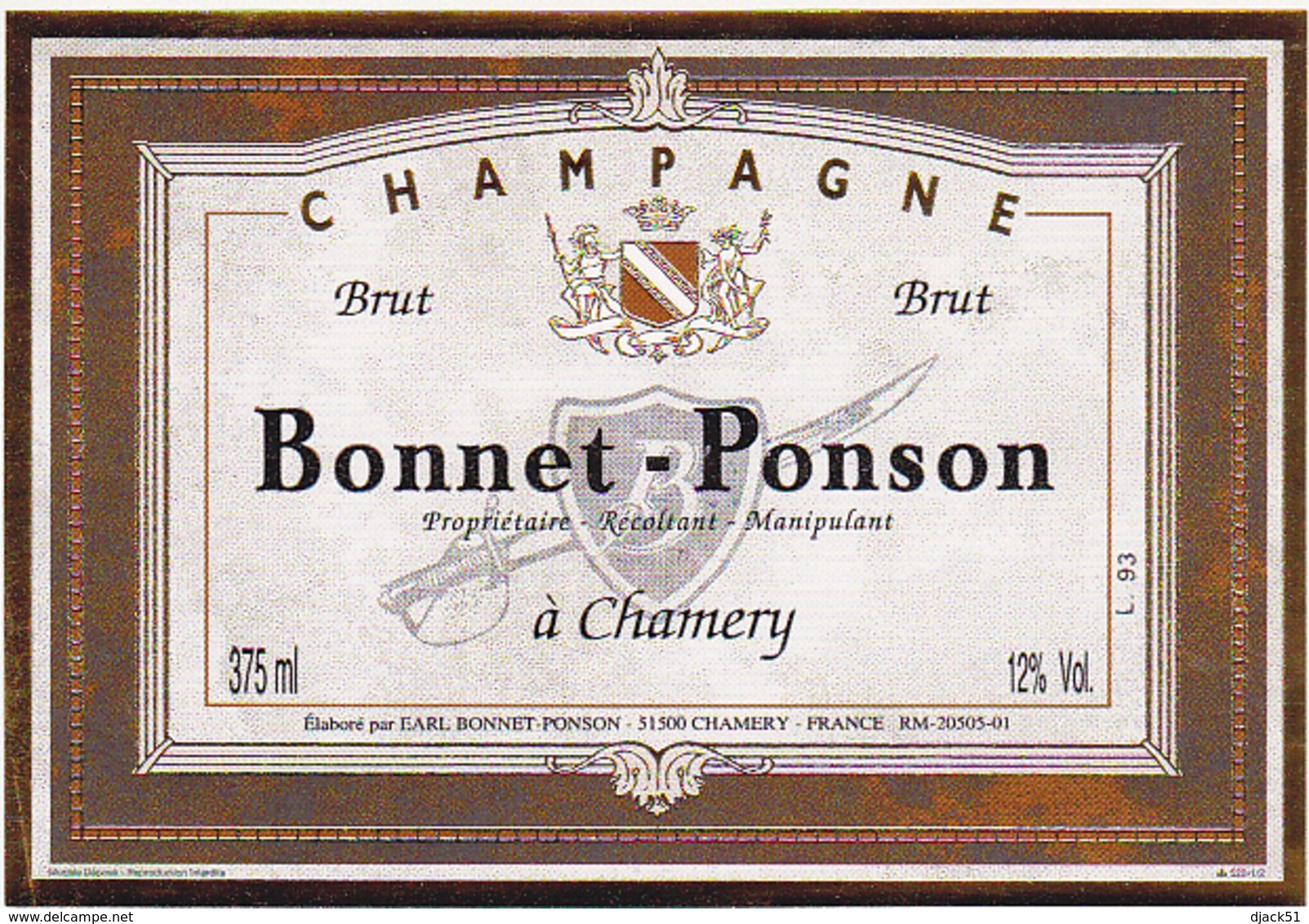 Etiquette Champagne BRUT / BONNET - PONSON 51 CHAMERY / 375 Ml - Champagne