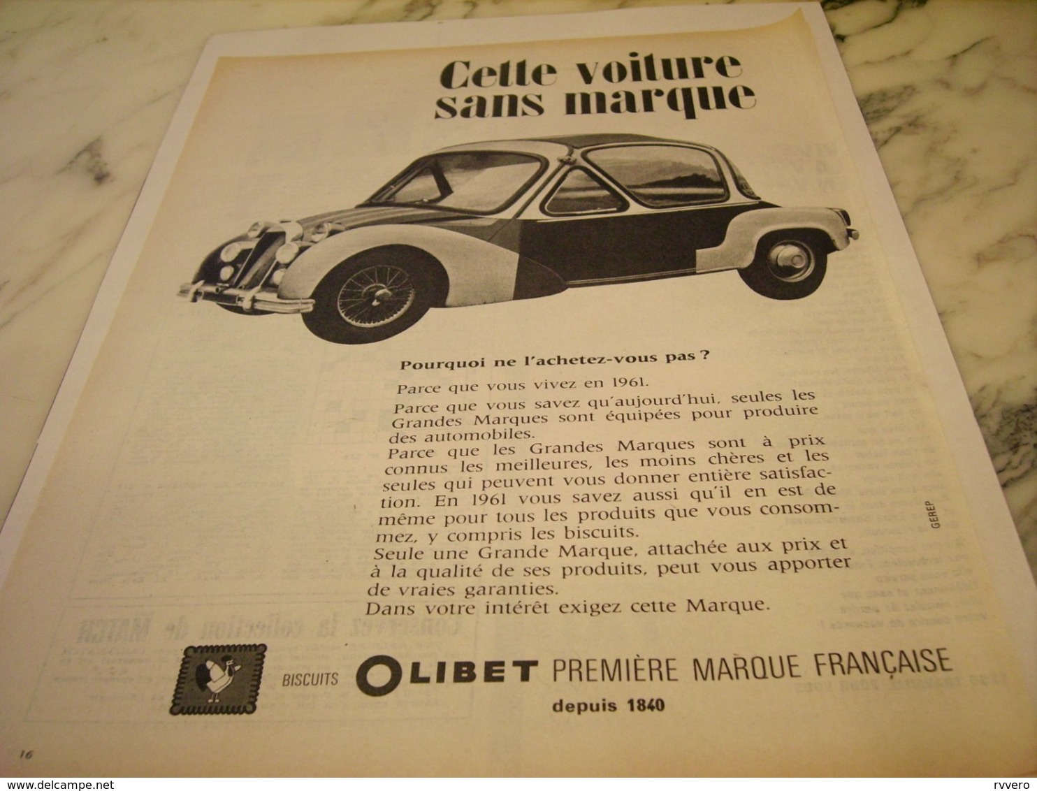 ANCIENNE PUBLICITE BISCUIT OLIBET 1961 - Other & Unclassified