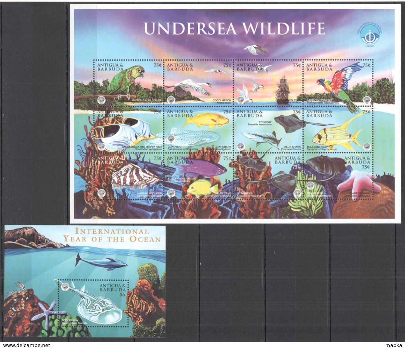 W943 ANTIGUA & BARBUDA UNDERSEA WILDLIFE #2740-51 MICHEL 13,5 EURO BL+SH MNH - Marine Life