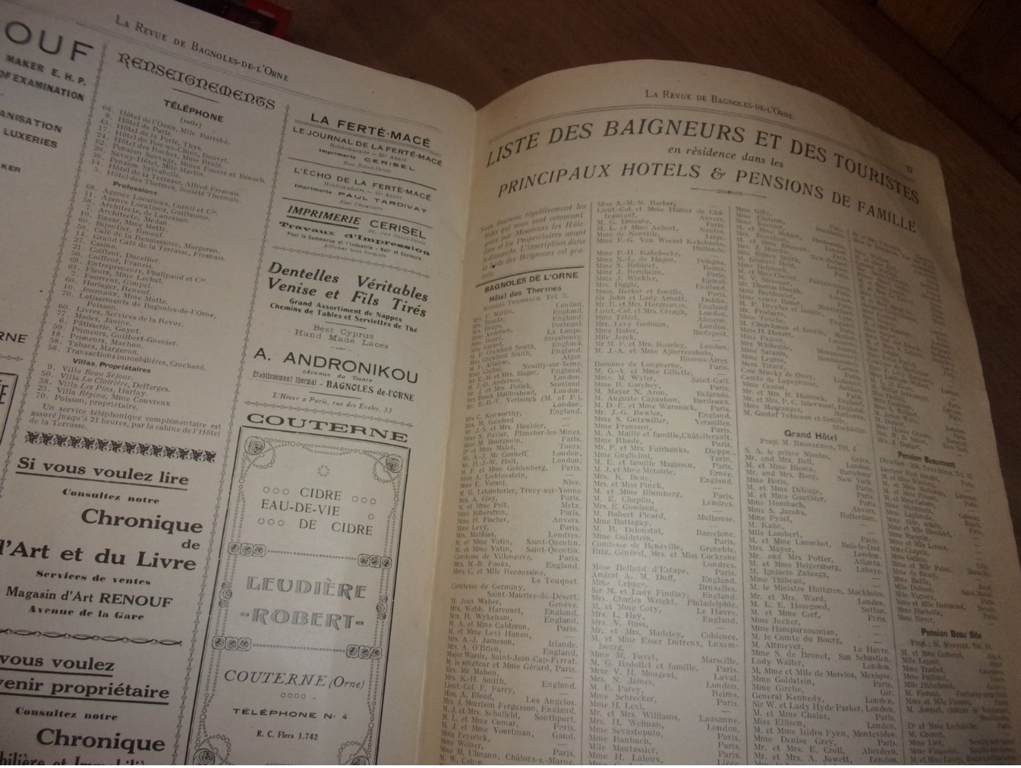 NORMANDIE  RARE  1926 LA REVUE DE BAGNOLES DE L ORNE ET BOCAGE NORMAND  AVEC LISTE DES BAIGNEURS EN RESIDENCE PUB - Normandie