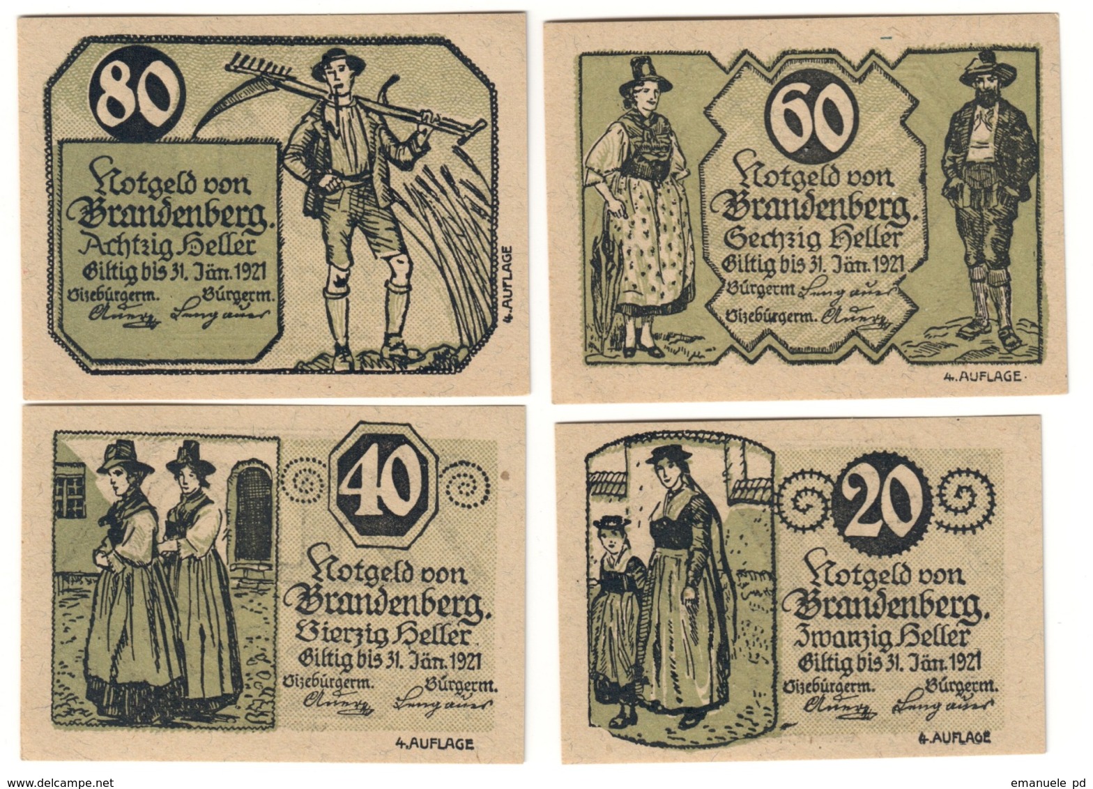 Austria Notgeld Lot / Set - BRANDENBERG X 4 Auflage 4 - Austria