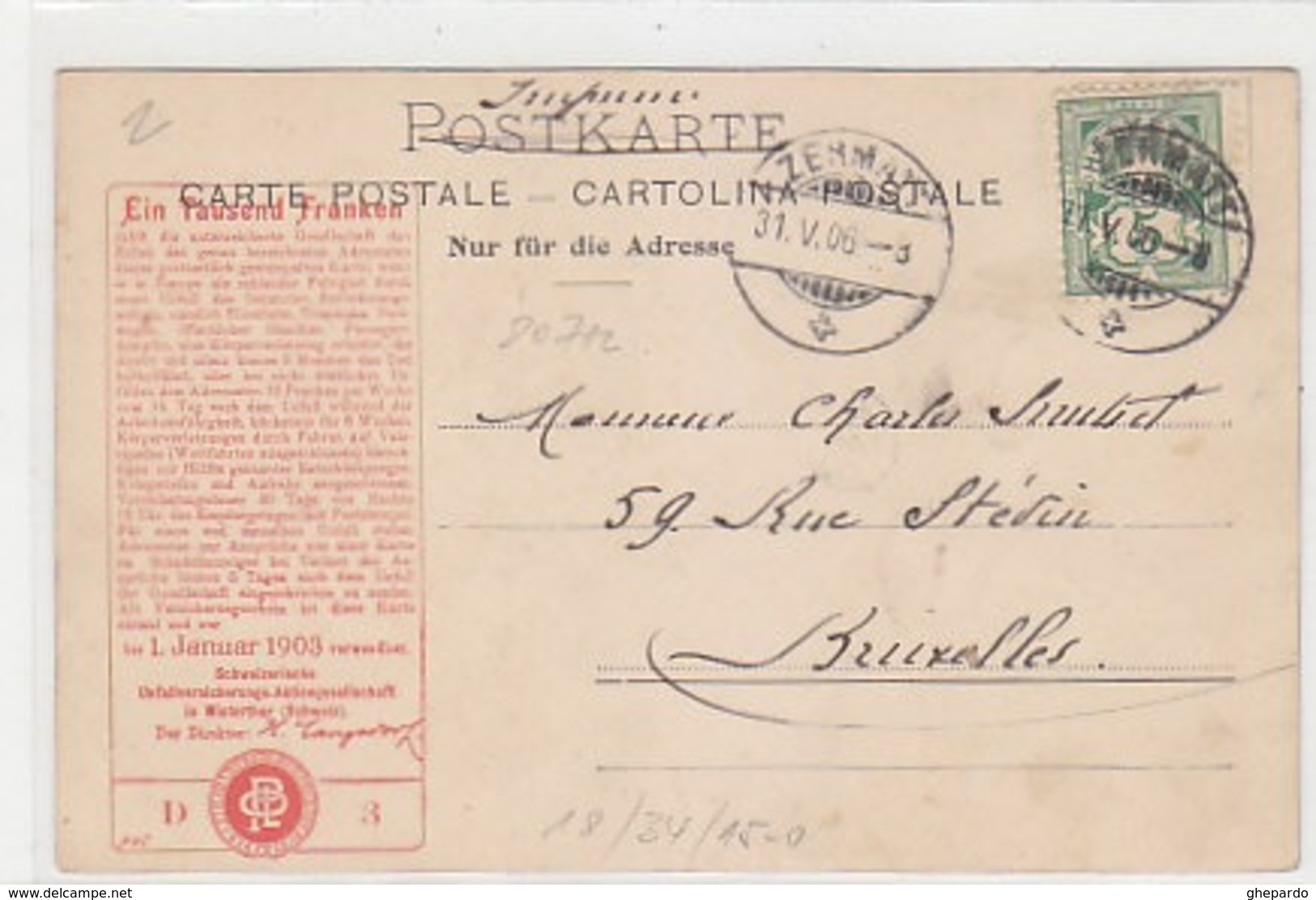 Passo Del Sempione - Diligenza - Cartolina Poliza Di Assicurazione - 1906           (191008) - Correos & Carteros