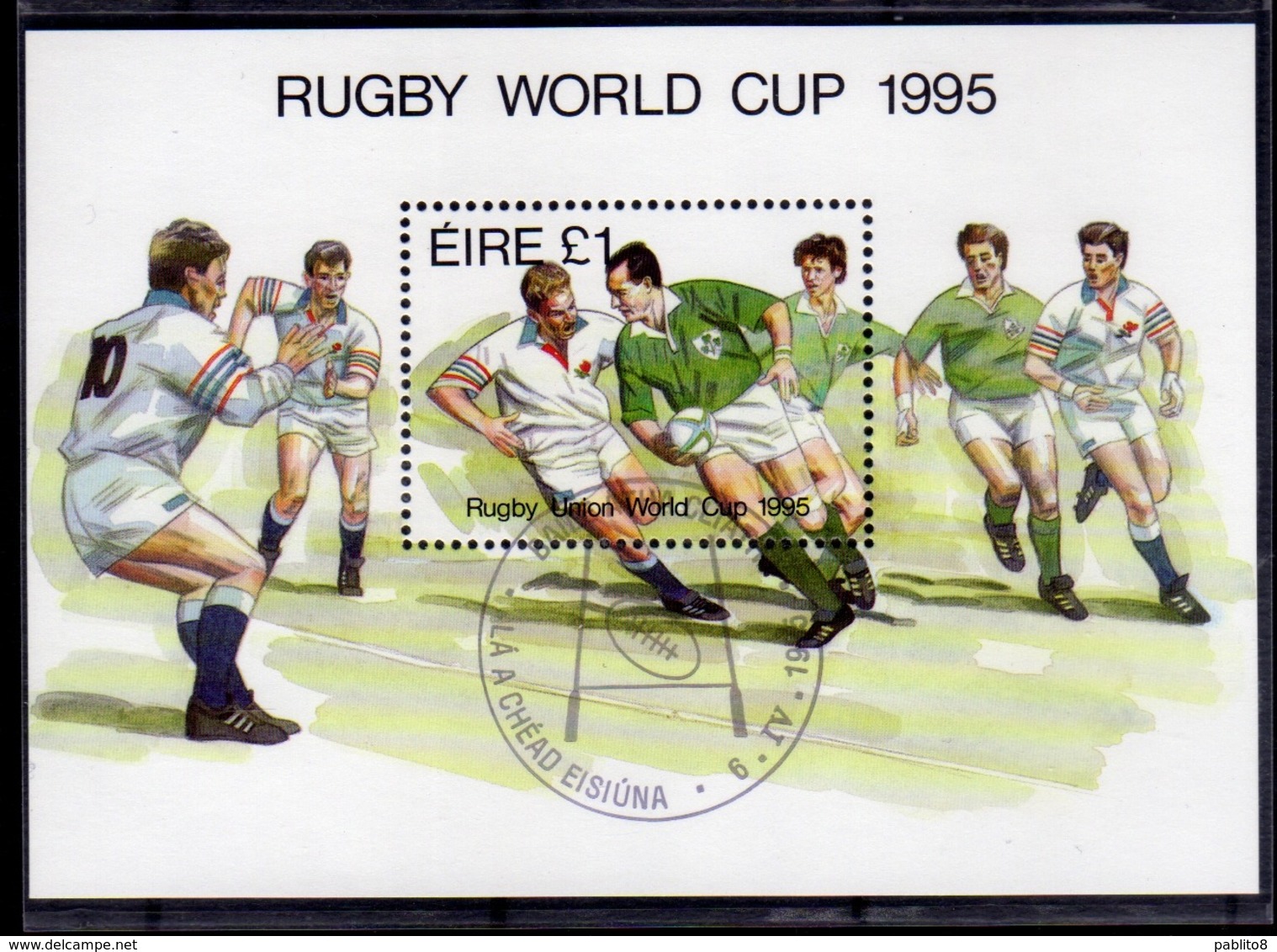 EIRE IRELAND IRLANDA 1995 RUGBY WORLD CUP COPPA DEL MONDO BLOCK SHEET BLOCCO FOGLIETTO FIRST DAY SPECIAL CANCEL FDC - Blocchi & Foglietti