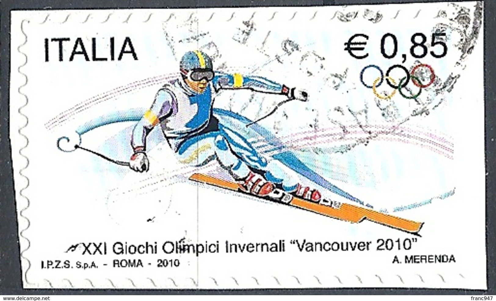 Italia, 2010 Olimpiadi Di Vancouver, 0.85€ Policromo # Sassone 3151 - Michel 3359 - Scott 2985  USATO - 2001-10: Usados