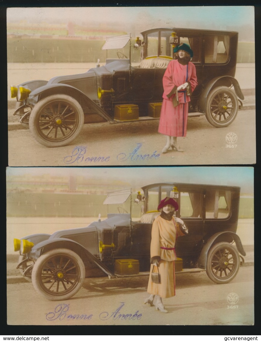 2 FOTOKAARTEN MET MOOIE VROUW EN MET AUTO - Femmes