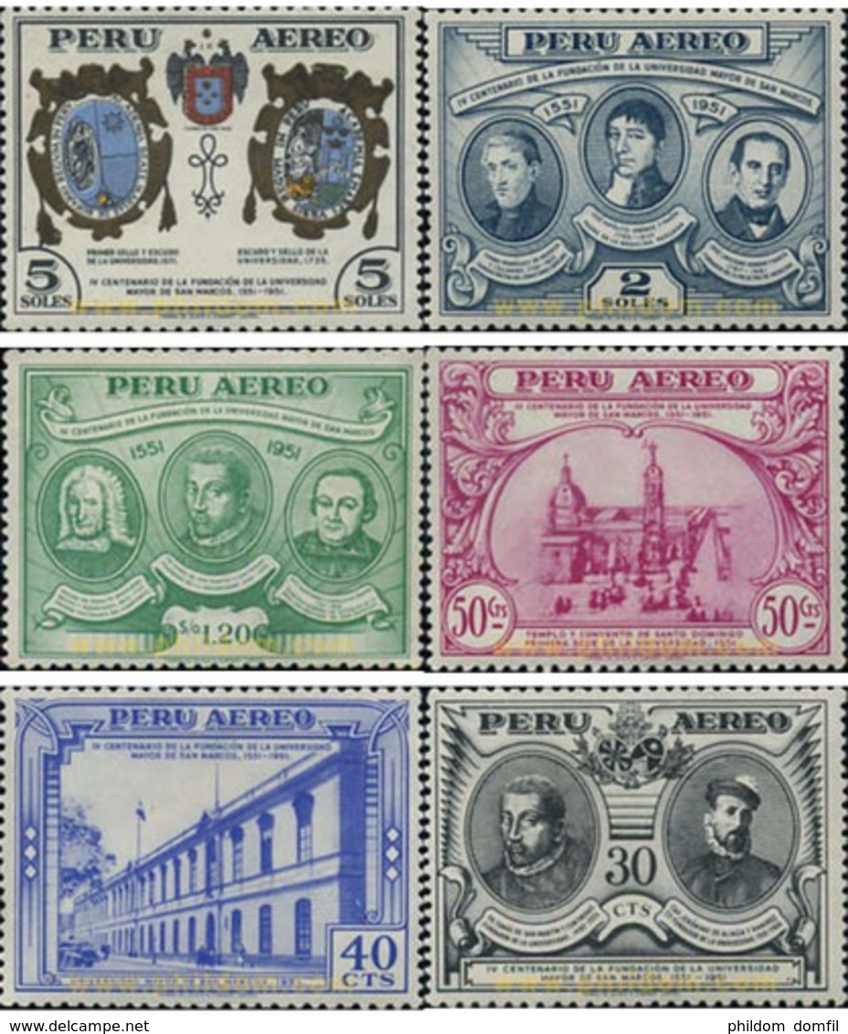 Ref. 43977 * MNH * - PERU. 1951. 4th ANNIVERSARY OF THE UNIVERSITY OF SAN MARCOS . 4 CENTENARIO DE LA UNIVERSIDAD MAYOR - Perú