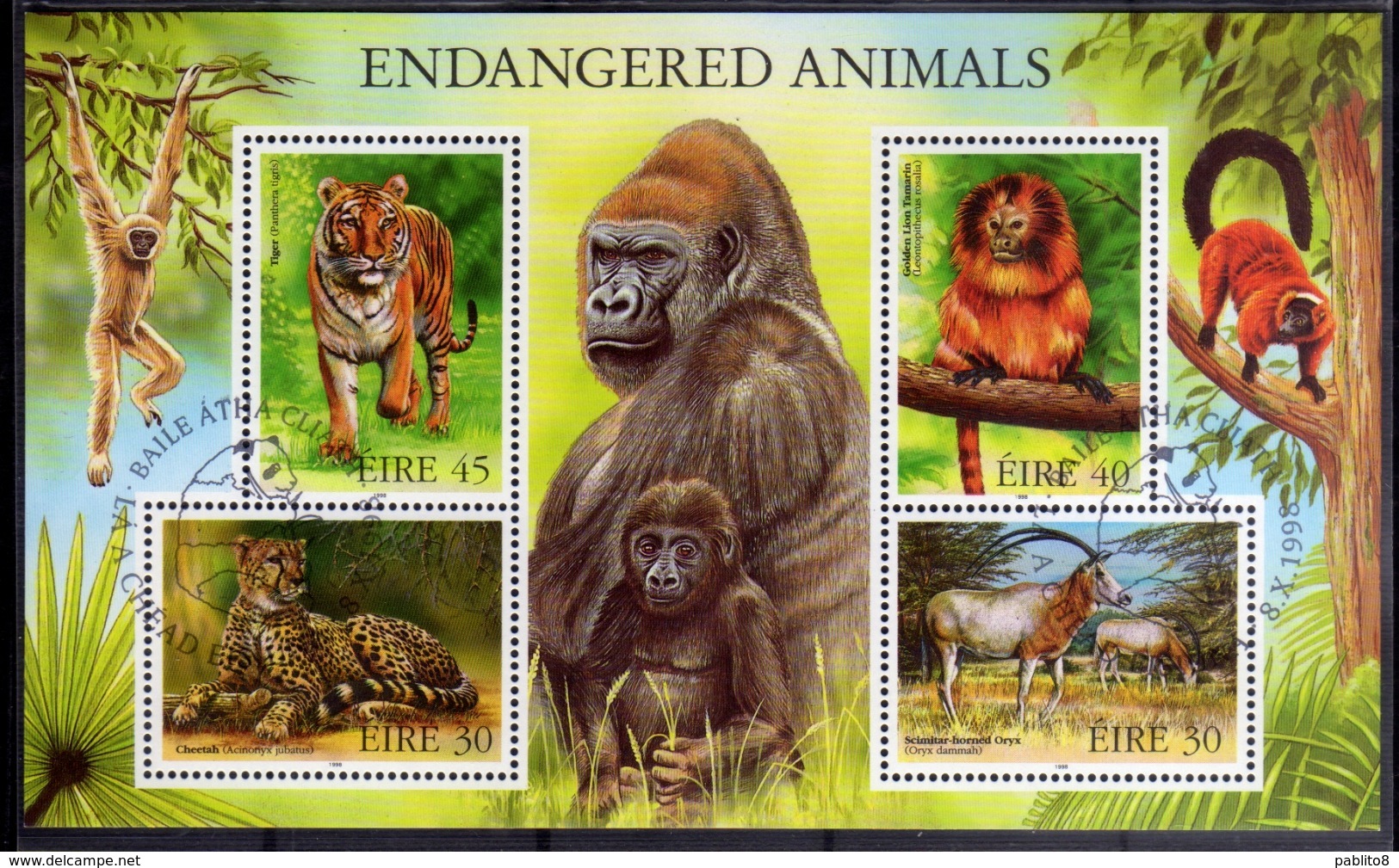 EIRE IRELAND IRLANDA 1998 FAUNA ENDANGERED ANIMALS ANIMALI BLOCK SHEET BLOCCO FOGLIETTO FIRST DAY SPECIAL CANCEL FDC - Blocchi & Foglietti