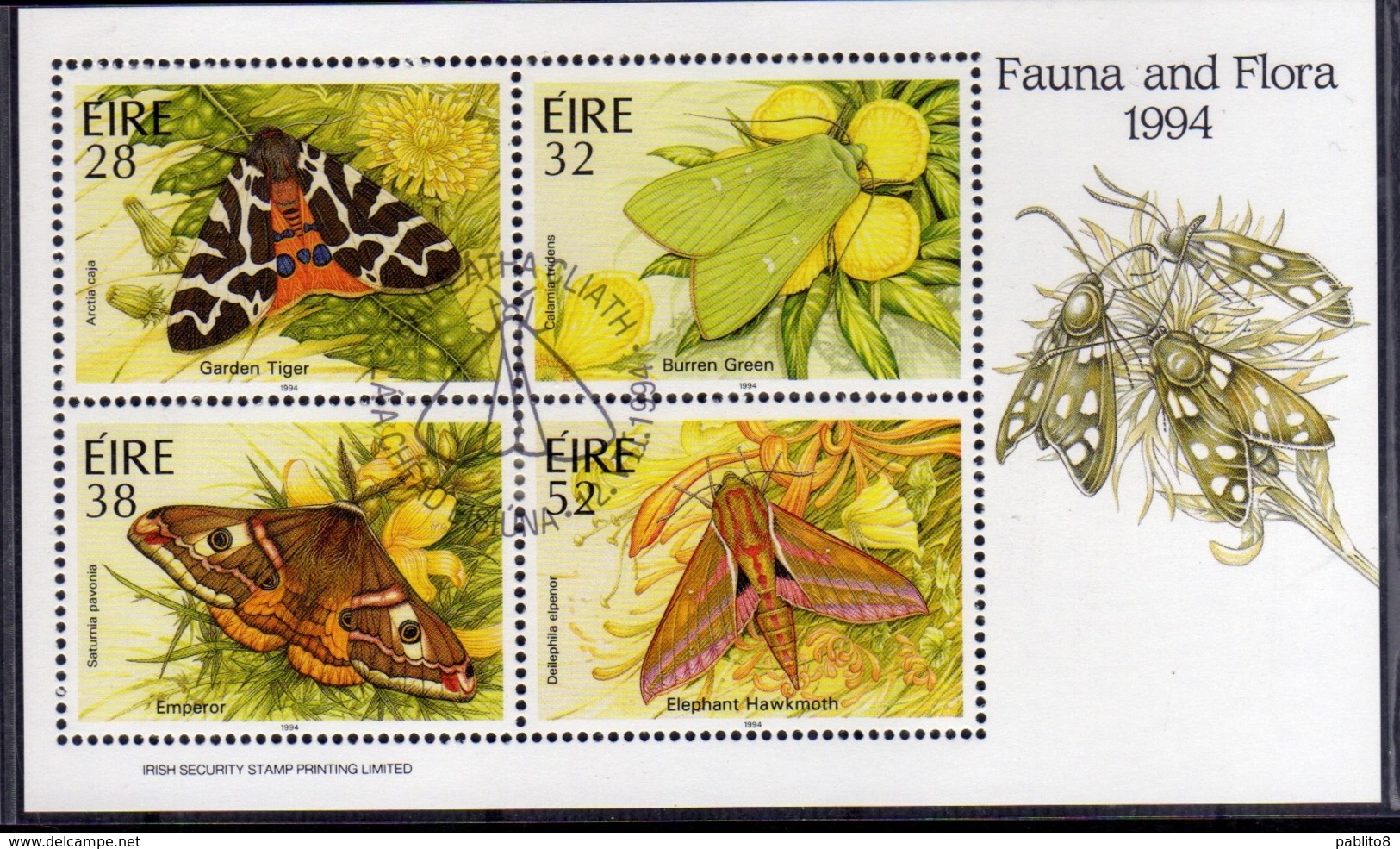 EIRE IRELAND IRLANDA 1994 FAUNA AND FLORA BLOCK SHEET BLOCCO FOGLIETTO FIRST DAY SPECIAL CANCEL FDC - Blocchi & Foglietti