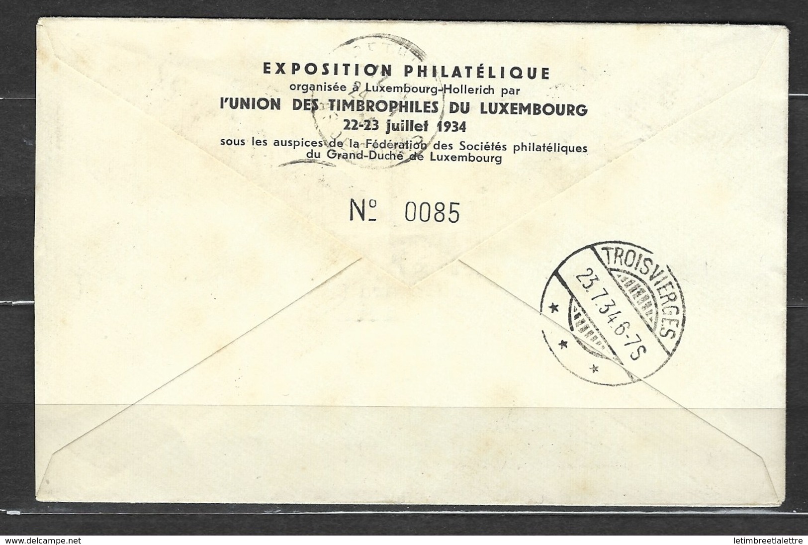 Exposition Philatélique Du Luxembourg, 22 - 23 Juillet 1934, Troisième Vol Par Avion ( Béthune - Luxembourg ) - Brieven En Documenten