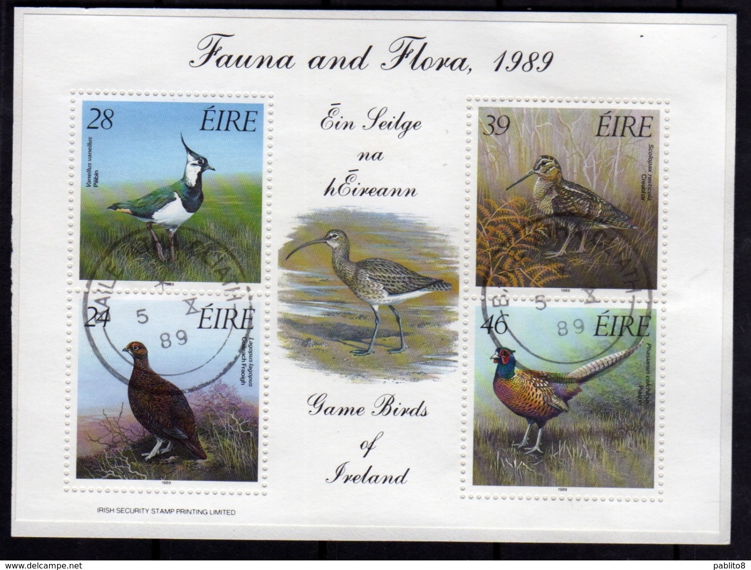 EIRE IRELAND IRLANDA 1989 FAUNA AND FLORA GAME BIRDS BLOCK SHEET BLOCCO FOGLIETTO FIRST DAY SPECIAL CANCEL FDC - Blocchi & Foglietti