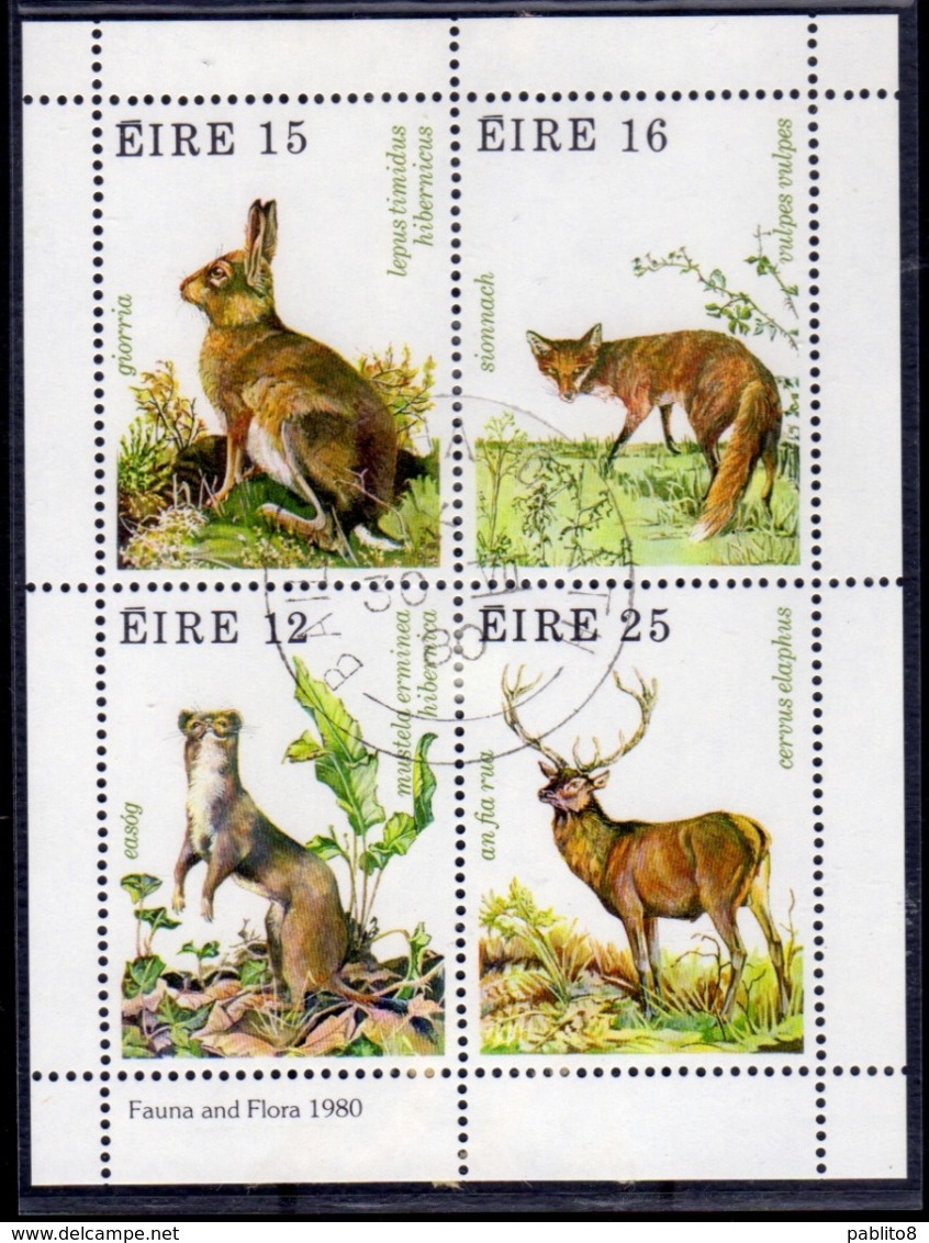 EIRE IRELAND IRLANDA 1980 FAUNA AND FLORA WILD ANIMALS BLOCK SHEET BLOCCO FOGLIETTO FIRST DAY SPECIAL CANCEL FDC - Blocchi & Foglietti