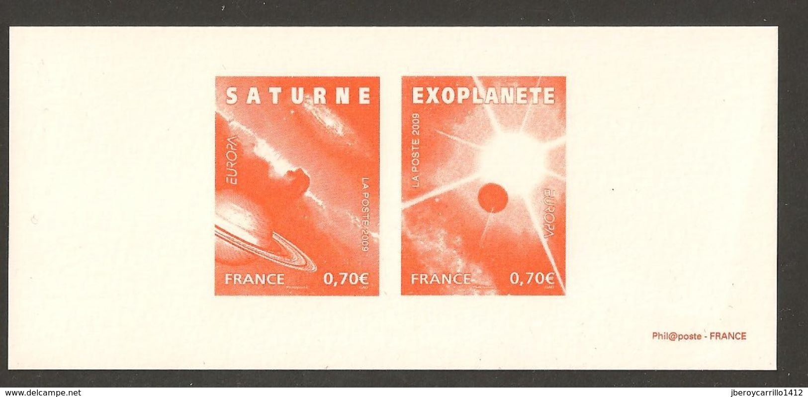 FRANCIA / FRANCE /FRANKREICH  - EUROPA 2009 - TEMA "ASTRONOMIA" - GRAVURE Or PRINT PROOF STAMPS From SOUVENIR SHEET - 2009