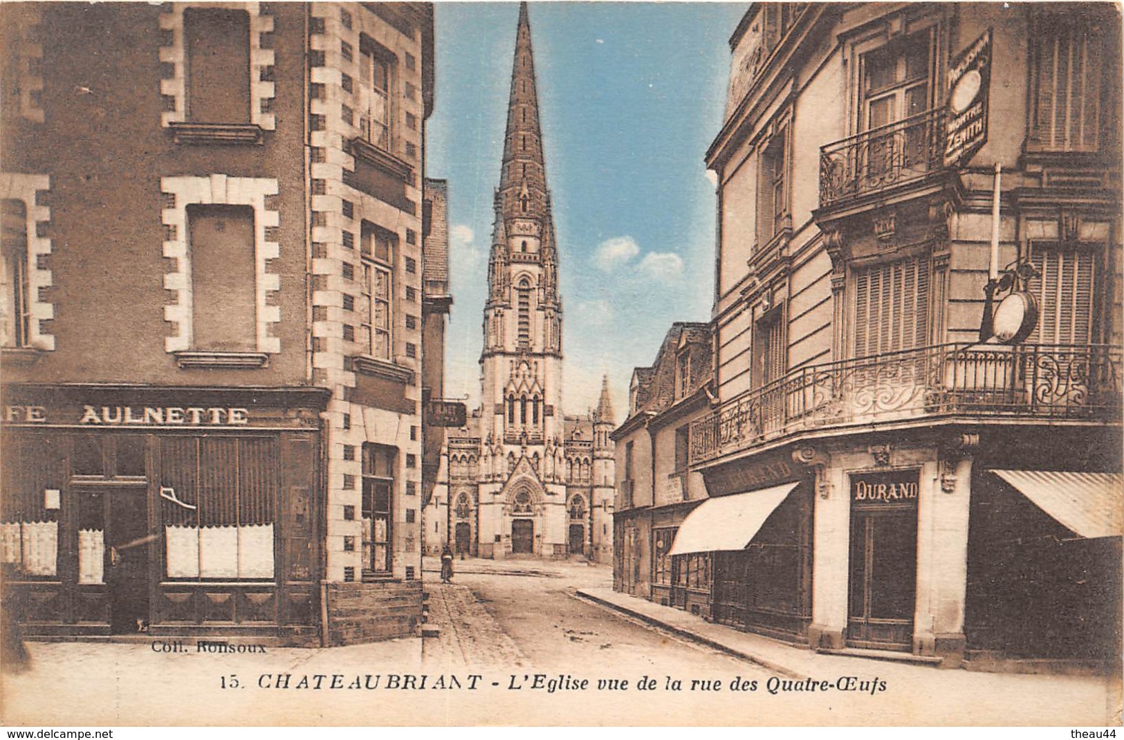 ¤¤  -  CHATEAUBRIANT    -  L'Eglise Vue De La Rue Des Quatre-Oeufs  -  Café " AULNETTE "       -  ¤¤ - Châteaubriant