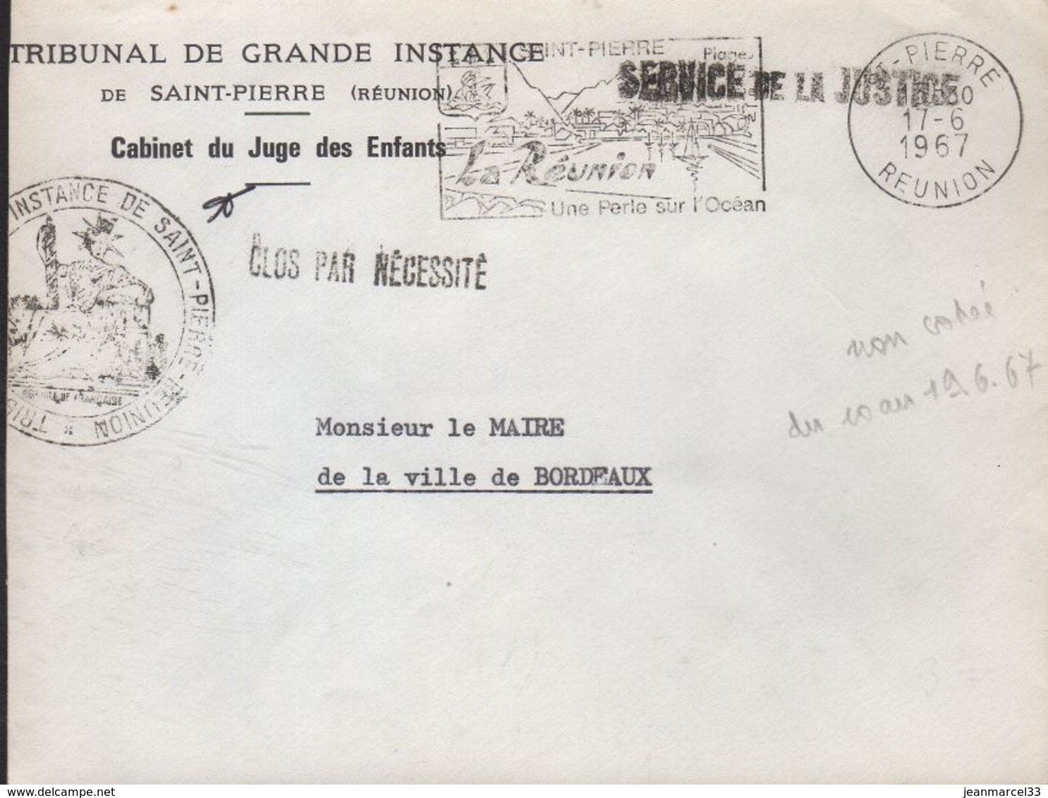 Réunion St-Pierre 17-6 1967 Flamme =o " Saint-Pierre Une Perle Sur L'Océan - Oblitérations Mécaniques (flammes)