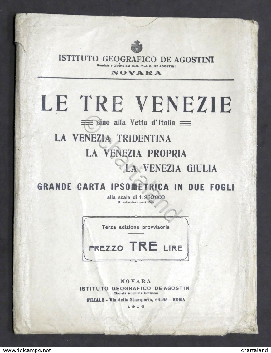 Carta Geografica Ipsometrica In Due Fogli Le Tre Venezie - Ed. 1916 De Agostini - Altri & Non Classificati
