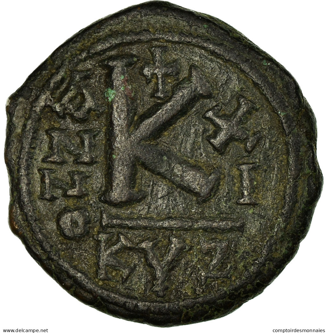 Monnaie, Justin II, Demi-Follis, 575-576, Cyzique, TB+, Cuivre, Sear:373 - Byzantium