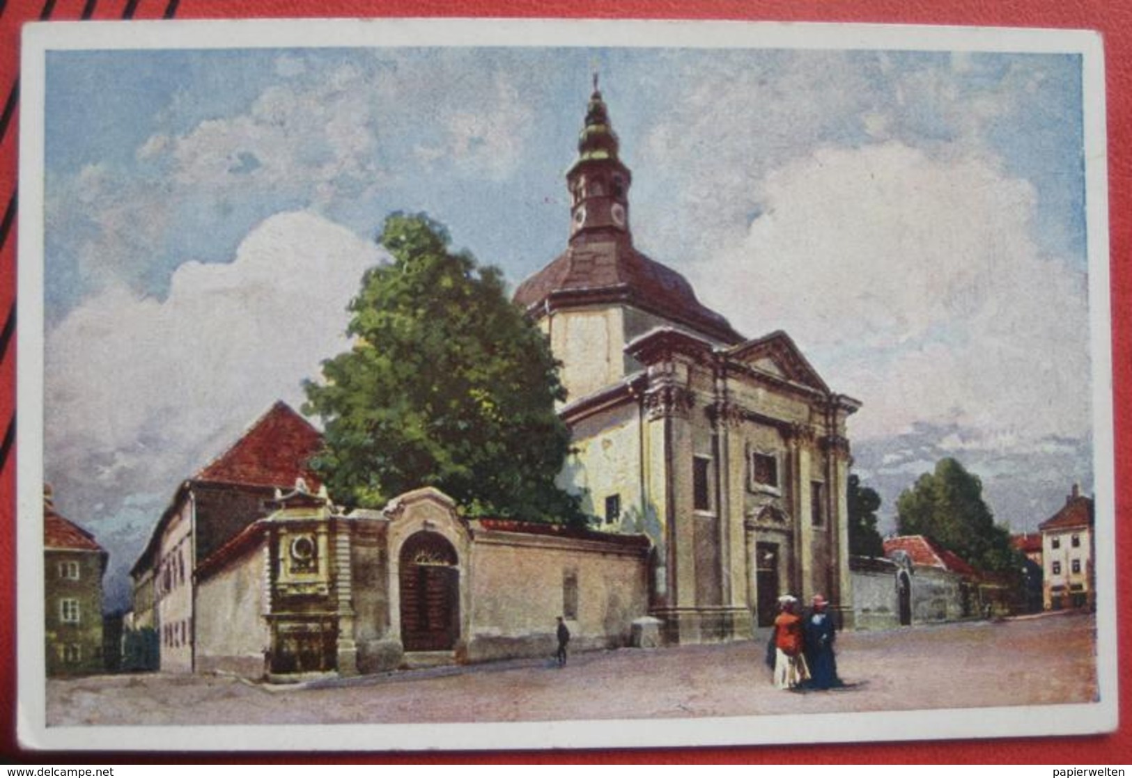 Ljubljana / Laibach - Künstlerkarte Deutsche Ritterordens-Kirche Und Anastasius Grün-Denkmal - Slowenien