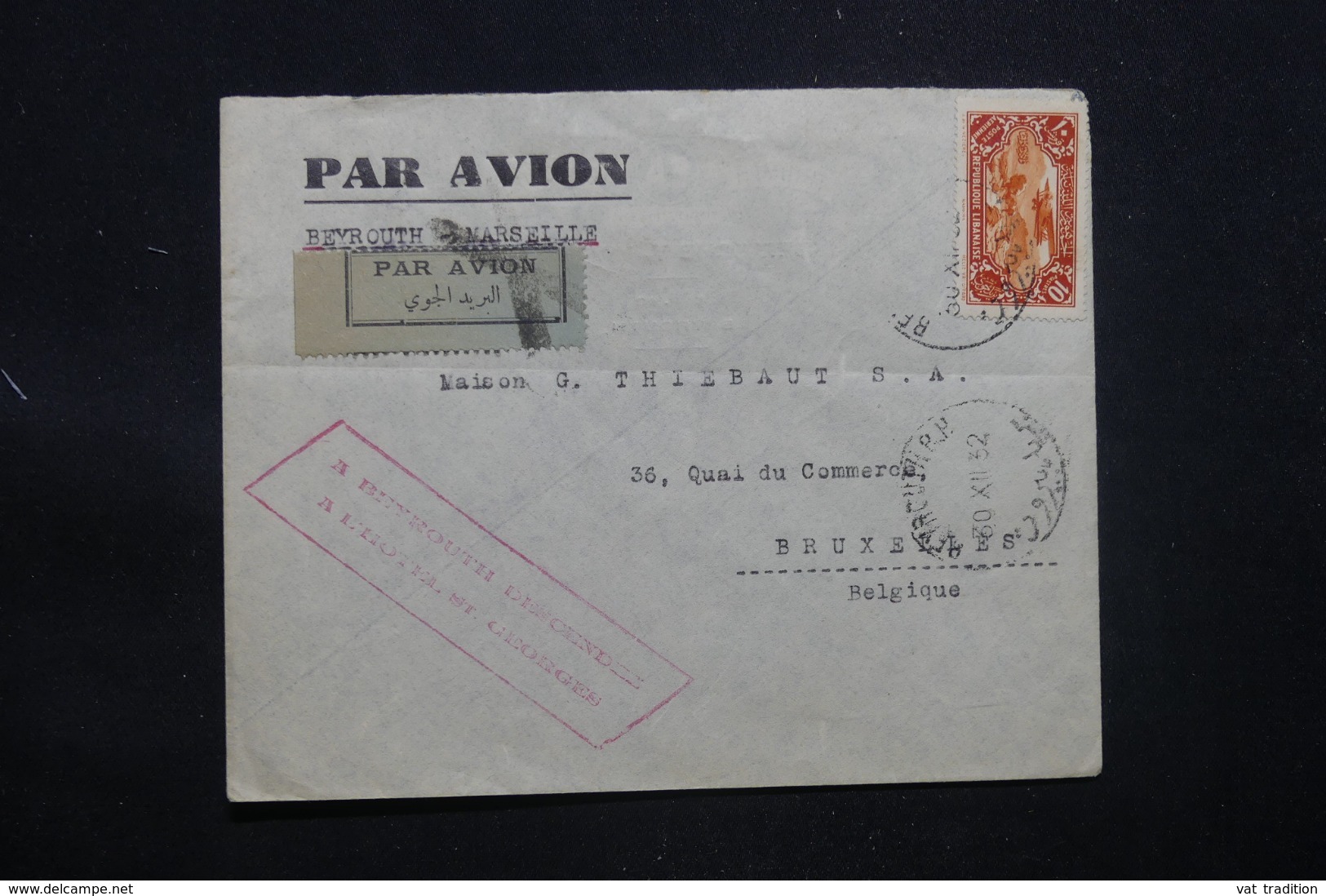 LIBAN - Enveloppe De Beyrouth Pour Bruxelles Par Avion En 1932, Affranchissement à Voir - L 43383 - Lettres & Documents