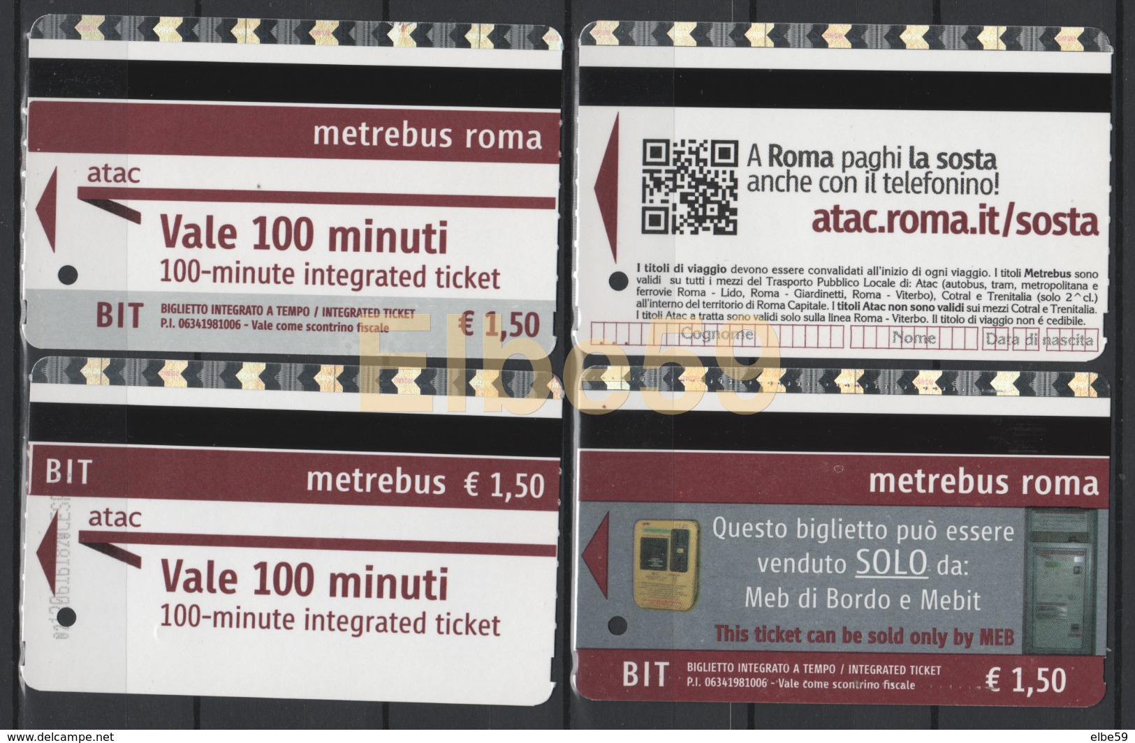 Roma, 2014-18, Metrebus, Biglietto Integrato, Sosta Parcheggi, Biglietterie Automatiche, 4 Biglietti - Europa