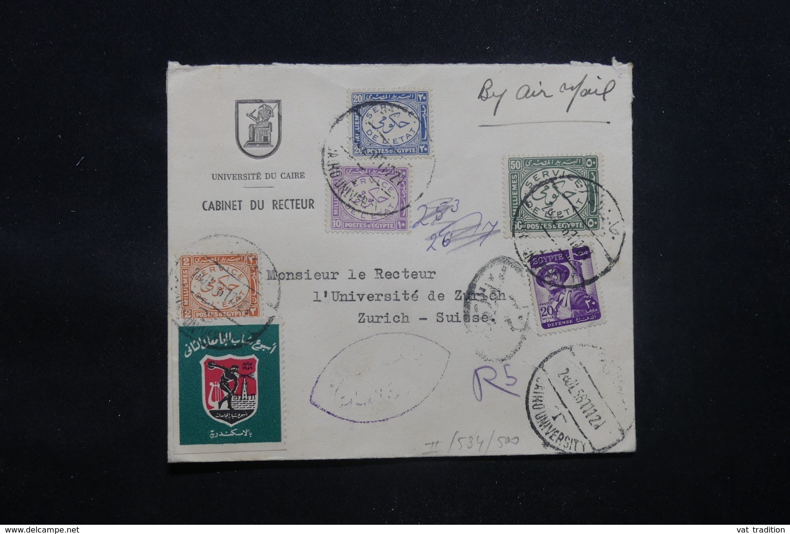 EGYPTE - Enveloppe De L 'Université Du Caire Pour Zurich En 1956, Affranchissement Plaisant - L 43397 - Covers & Documents