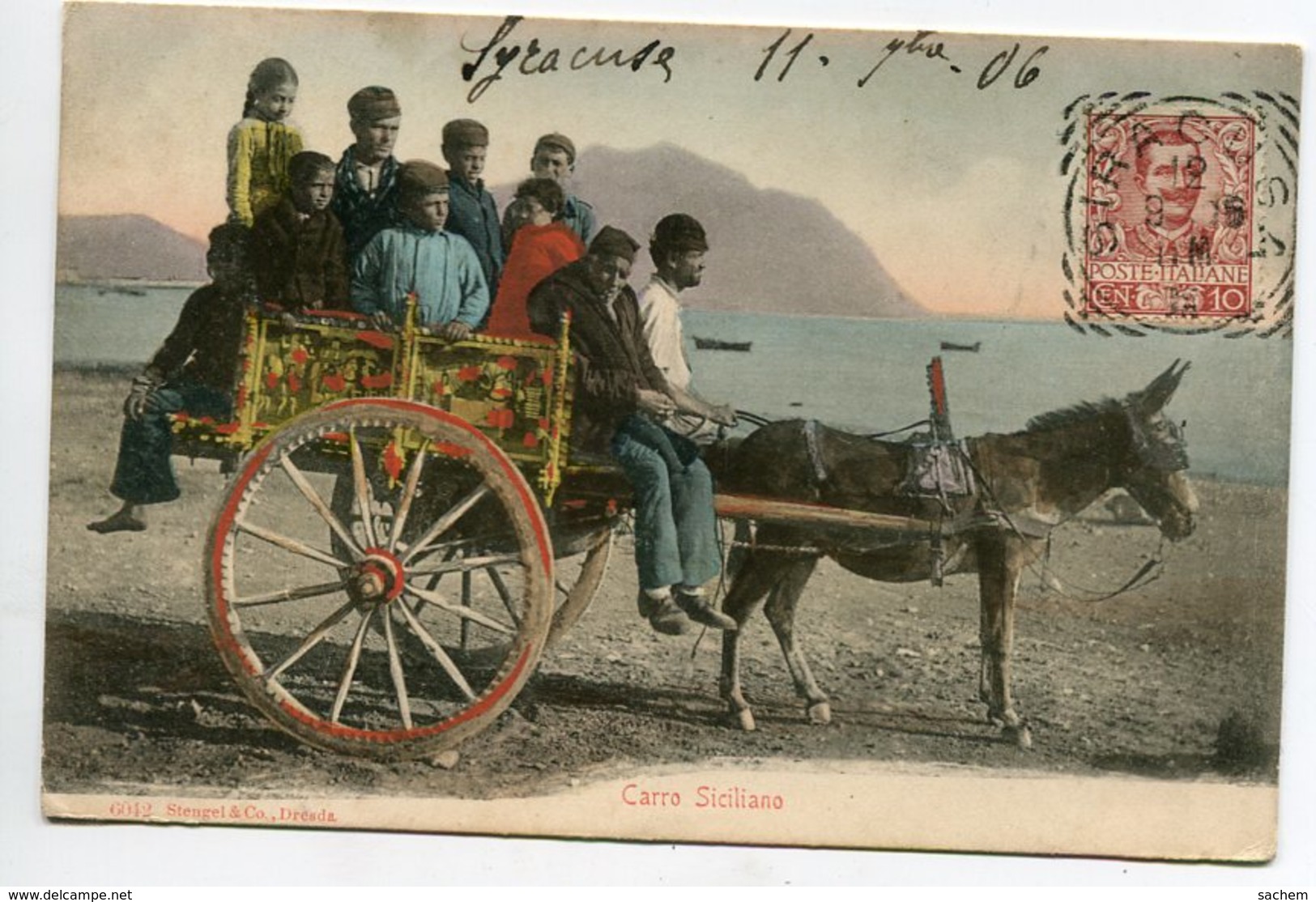 ITALIE Carro Siciliano Villageois Cariole Attelage ANE 1906 écrite De Syracuse No 6012 Stengel    D13 2019 - Otros & Sin Clasificación