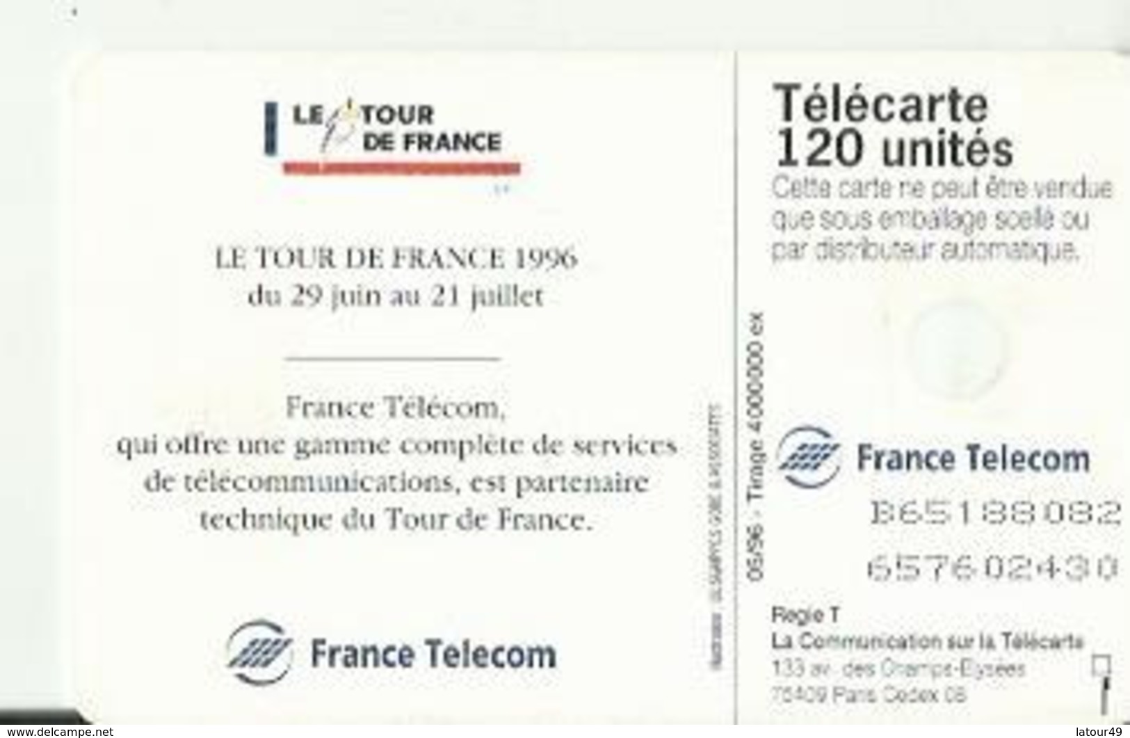 LE TOUR DE FRANCE 96  TELECART 120 - Sport