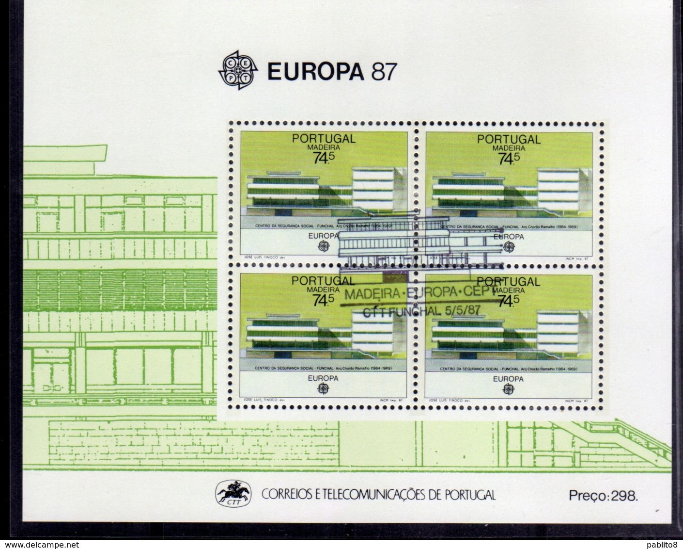 MADERA MADEIRA 1987 EUROPA CEPT BLOCK SHEET BLOCCO FOGLIETTO FIRST DAY SPECIAL CANCEL FDC - Madeira