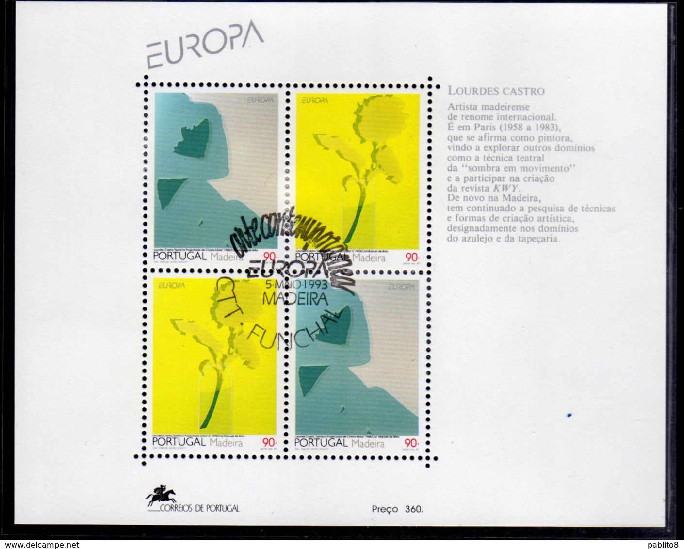 MADERA MADEIRA 1993 EUROPA CEPT MODERN ART BLOCK SHEET BLOCCO FOGLIETTO FIRST DAY SPECIAL CANCEL FDC - Madeira