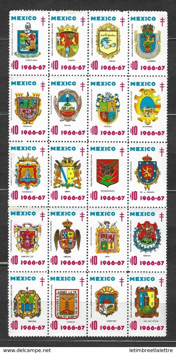 Méxique, Vignette, érinophilie, Antituberculeux ( TB ) 20 Vignettes - Mexico