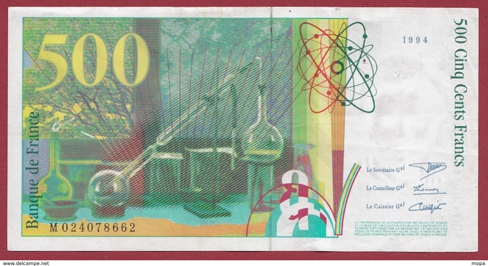 500 Francs "Pierre Et Marie Curie " 1994 --VF/SUP  ----ALPH.M.-- Numéro --024078662 - 500 F 1994-2000 ''Pierre En Marie Curie''