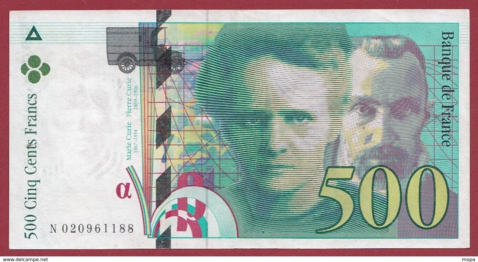 500 Francs "Pierre Et Marie Curie " 1994 --VF/SUP  ----ALPH.N.-- Numéro --020961188 - 500 F 1994-2000 ''Pierre En Marie Curie''