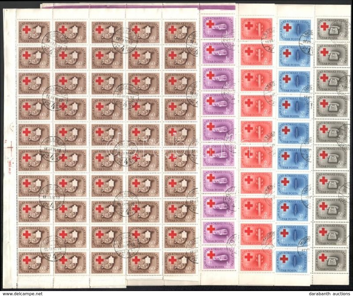 O 1957 Postáskórház 50-es és 100-as ívekben, Az Ismert 6 Db Lemezhibával (65.000) - Autres & Non Classés