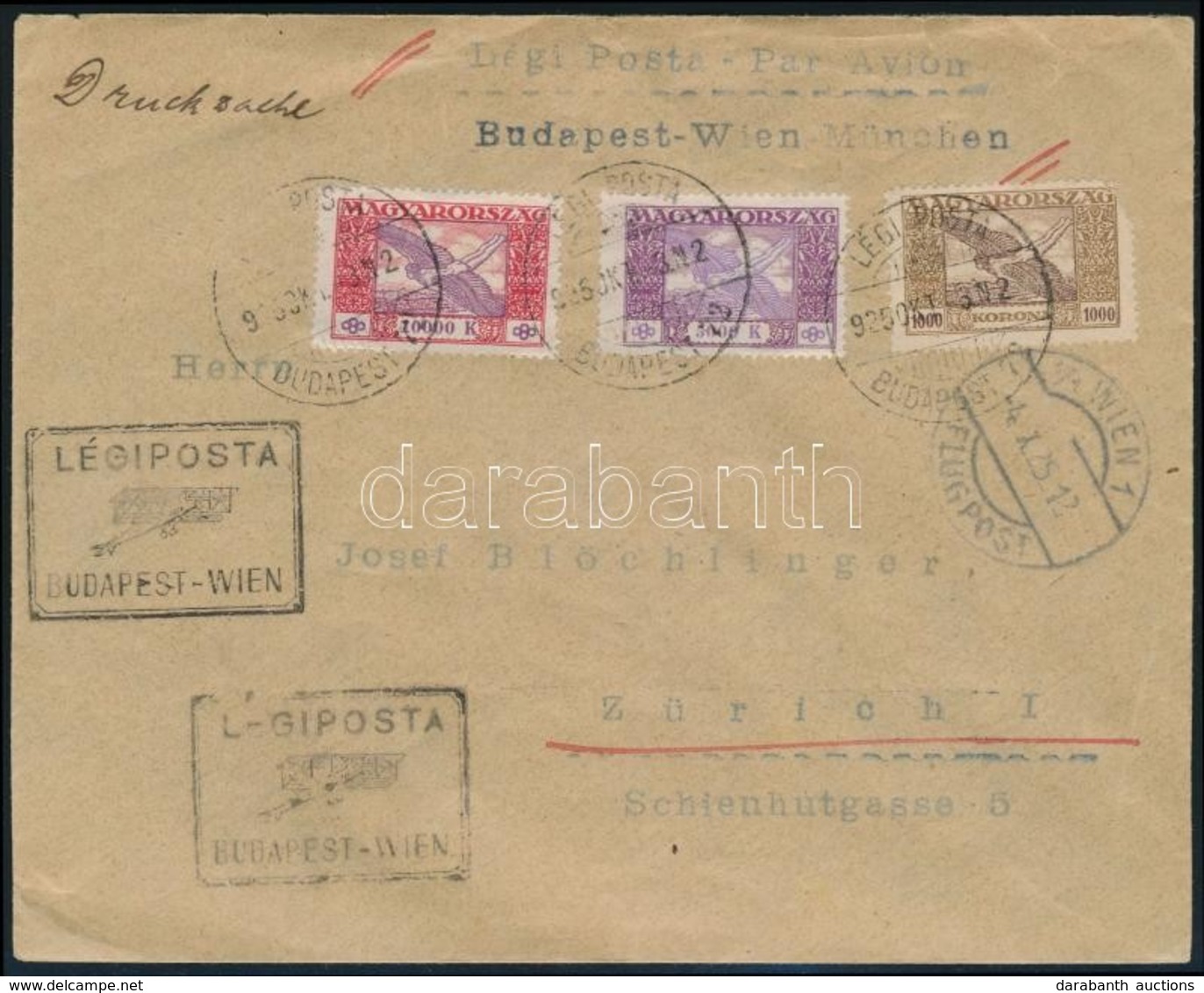 1925 (16. Díjszabás) Légi Levél Zürichbe / Airmail Cover To Zürich Via Vienna. Magas Pontérték!! - Andere & Zonder Classificatie