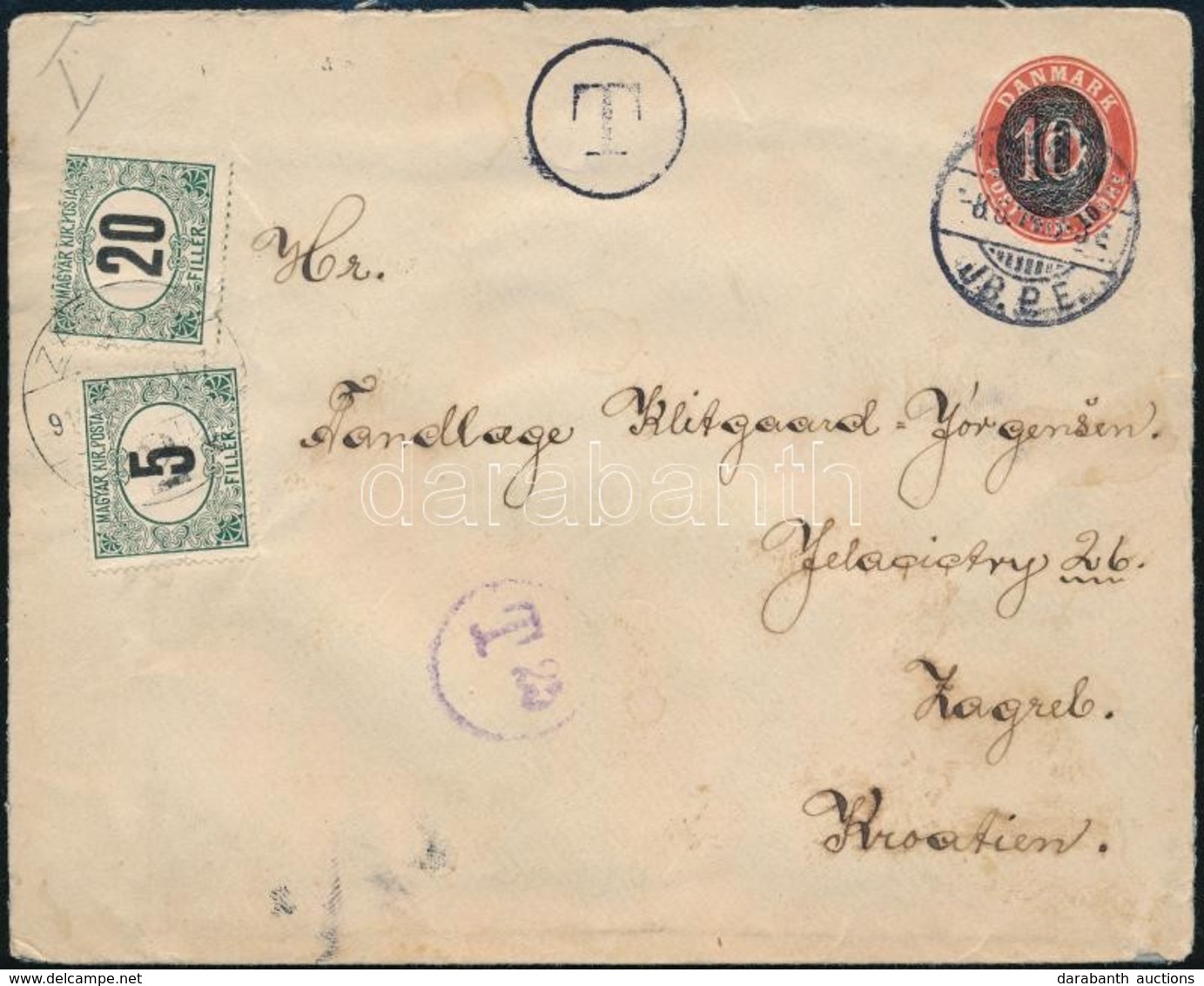 1915 Levél Dániából Zágrábba 5f + 20f Portóval - Other & Unclassified