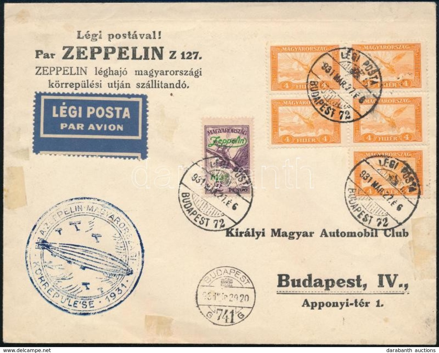 1931 Zeppelin Magyarországi Körrepülés Levél Zeppelin 2P Bélyeggel - Otros & Sin Clasificación