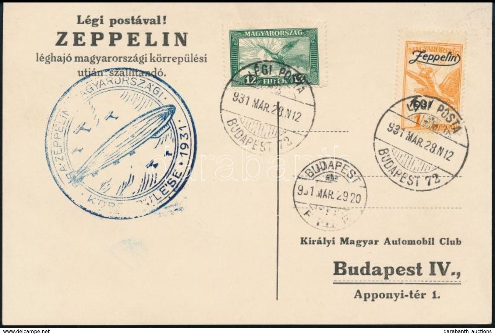 1931 Zeppelin Magyarországi Körrepülés Levelezőlap Zeppelin 1P Bélyeggel - Autres & Non Classés