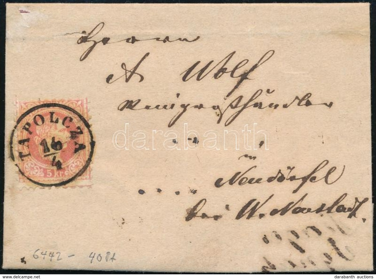 1868 5kr Elfogazott Bélyeg Levélen 'TAPOLCZA' - Sonstige & Ohne Zuordnung