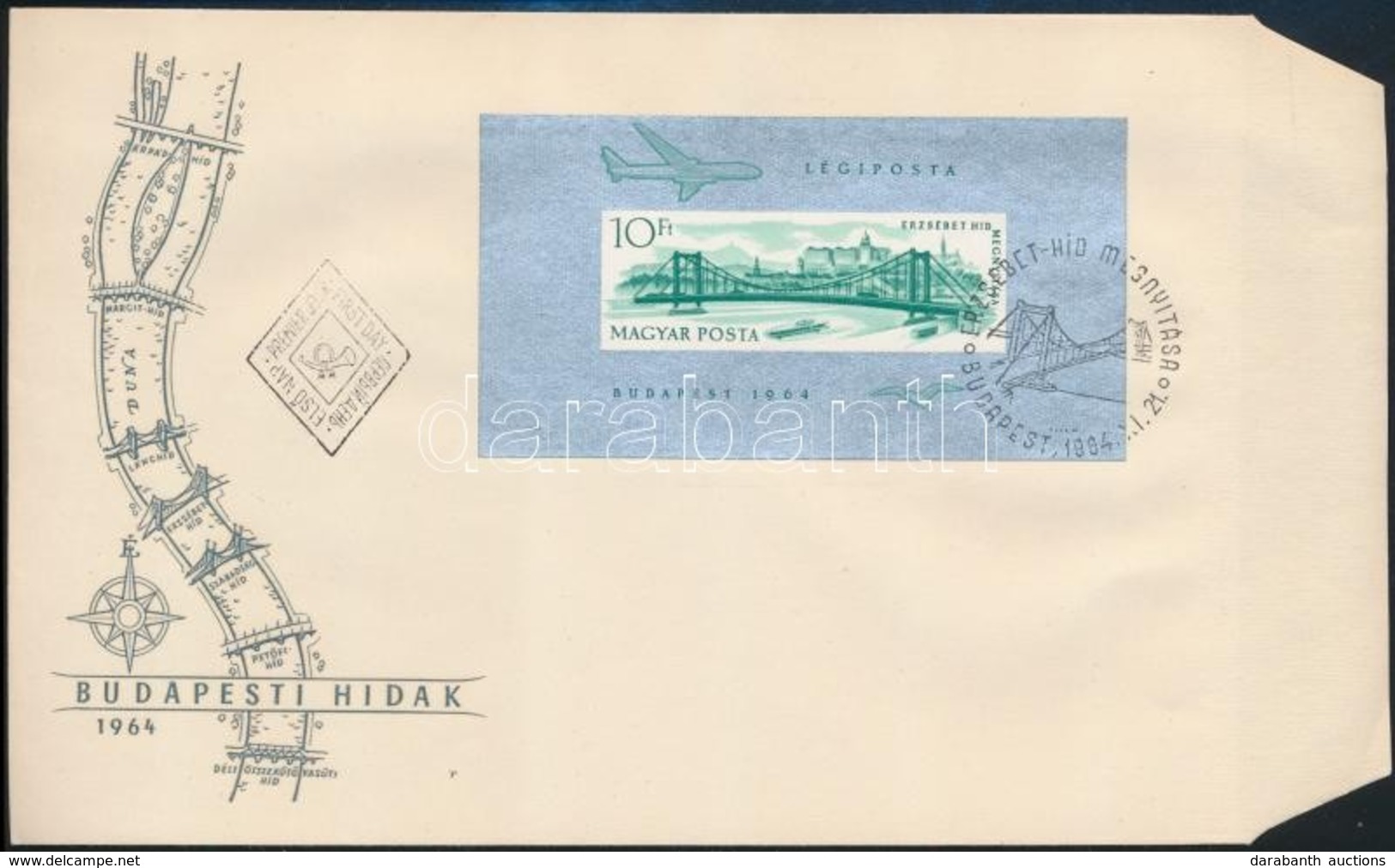 1964 Erzsébet Híd Vágott Blokk Elsőnapi Bélyegzéssel FDC-n - Otros & Sin Clasificación