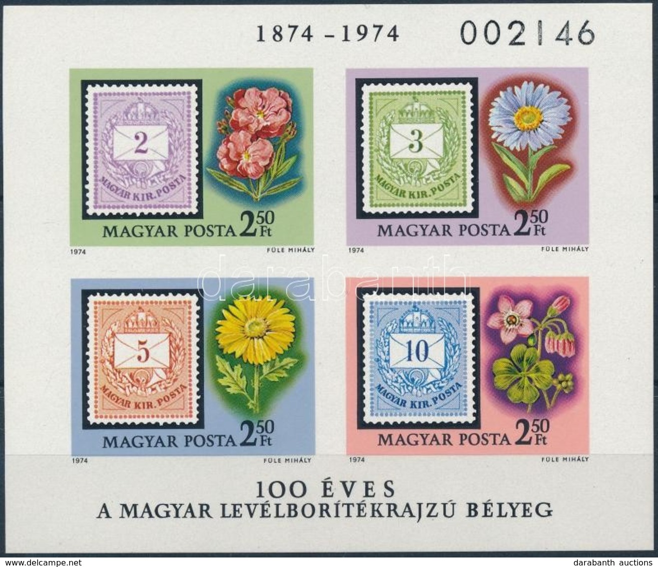 ** 1974 100 éves A Levélborítékrajzú Bélyeg Vágott Blokk (4.000) - Other & Unclassified