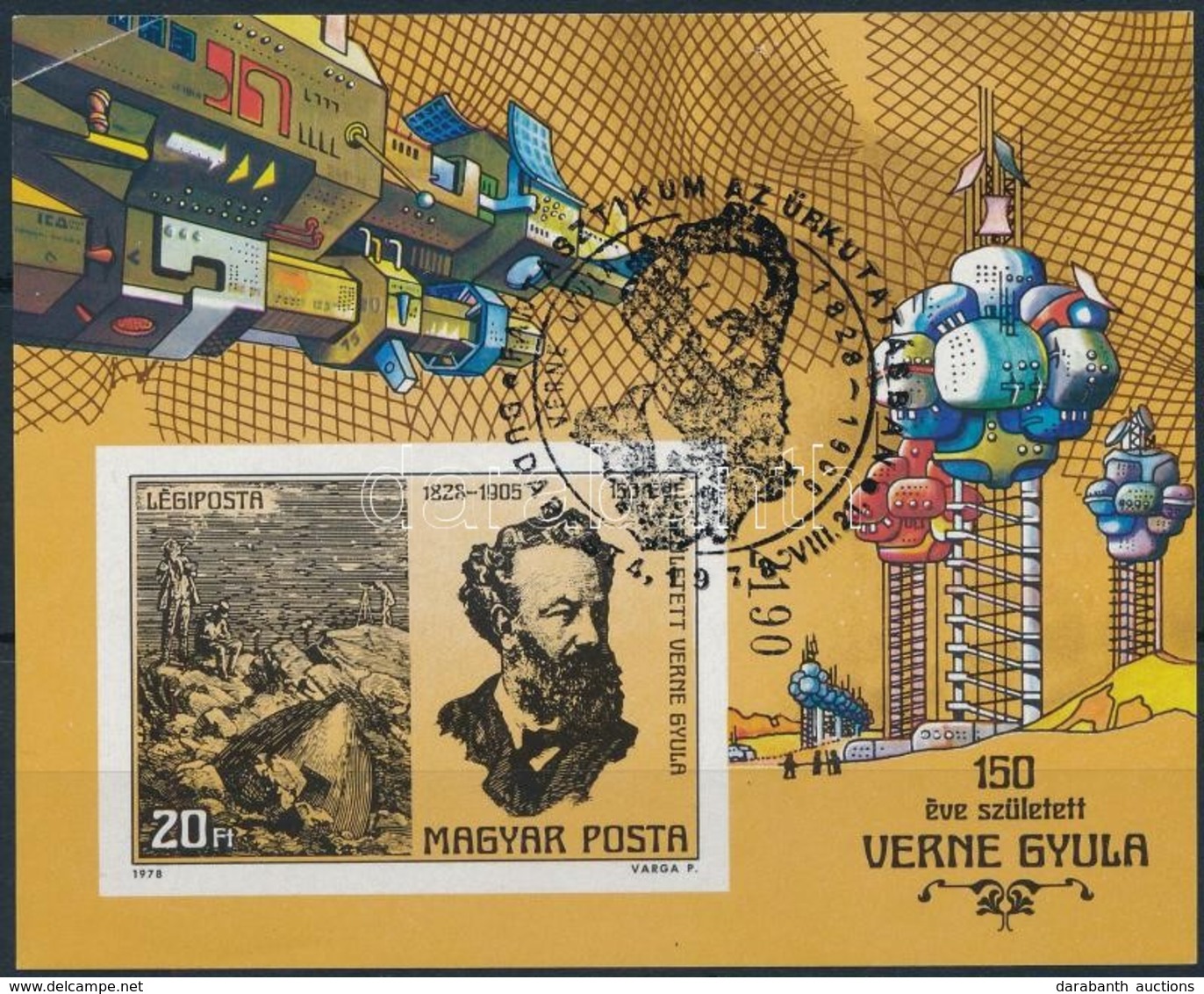 O 1978 Fantasztikum Az űrkutatásban Verne Vágott Blokk (5.000) (bal Felső Saroknál Kis Törés) - Other & Unclassified