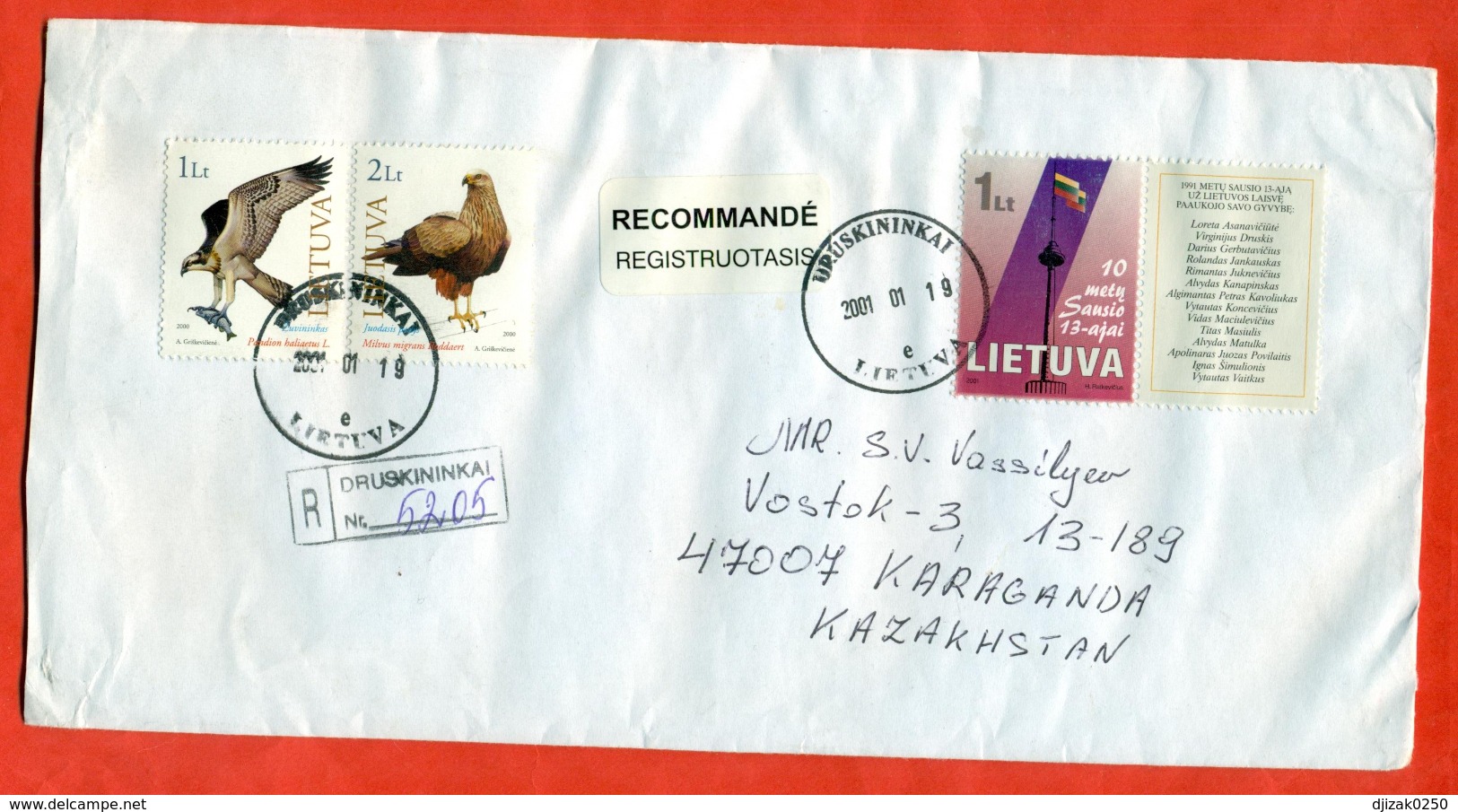 Lituania 2000. Registered Envelope Is Really Past Mail. - Eagles & Birds Of Prey