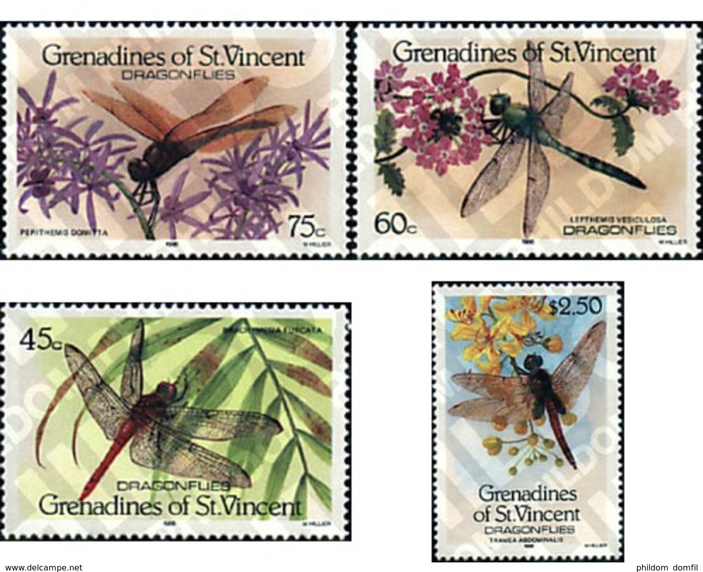 Ref. 91588 * MNH * - ST. VINCENT AND THE GRENADINES. 1986. DRAGONFLIES . LIBELULAS - Spiders