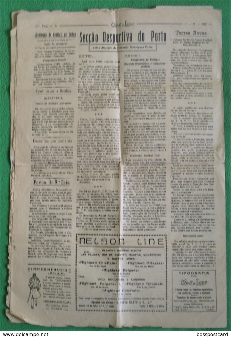 Lisboa - Jornal O Sport De Lisboa Nº 1082 De Maio De 1931 - Imprensa - Futebol- Estádio - Olhão - Leiria - Deportes