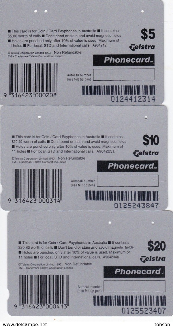 Australia, A964212 - A964234a, Set Of 3 Cards, Telstra Payphones, 2 Scans. - Australie
