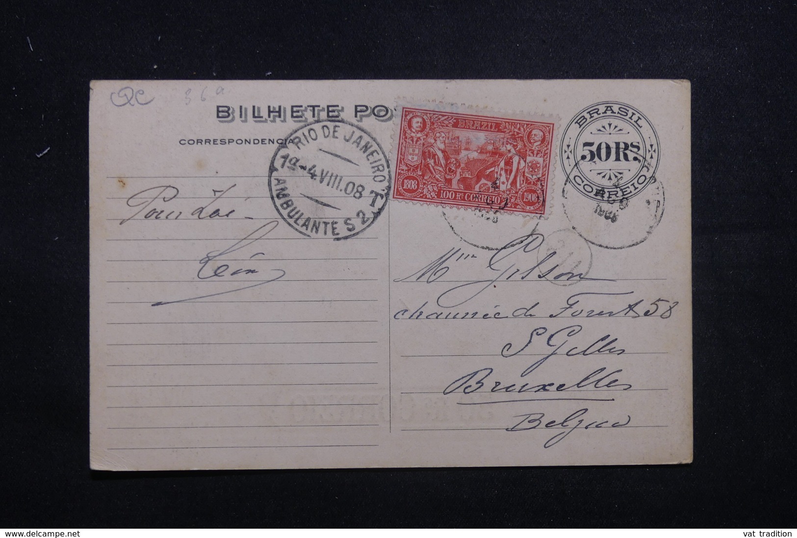 BRÉSIL - Entier Postal + Complément DeRio De Janeiro Pour Bruxelles En 1908 - L 43417 - Entiers Postaux