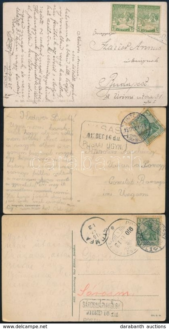 2 Postaügynökségi + 1 Pályaudvari Bélyegzés Képeslapokon Az 1910-es évekből - Other & Unclassified