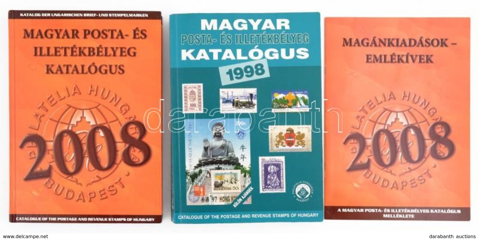 2 Klf Magyar Posta- és Illetékbélyeg Katalógus 1998 + 2008 + Emlékív Füzet 2008 + 4 Db Használt Régi Előnyomott Világalb - Autres & Non Classés